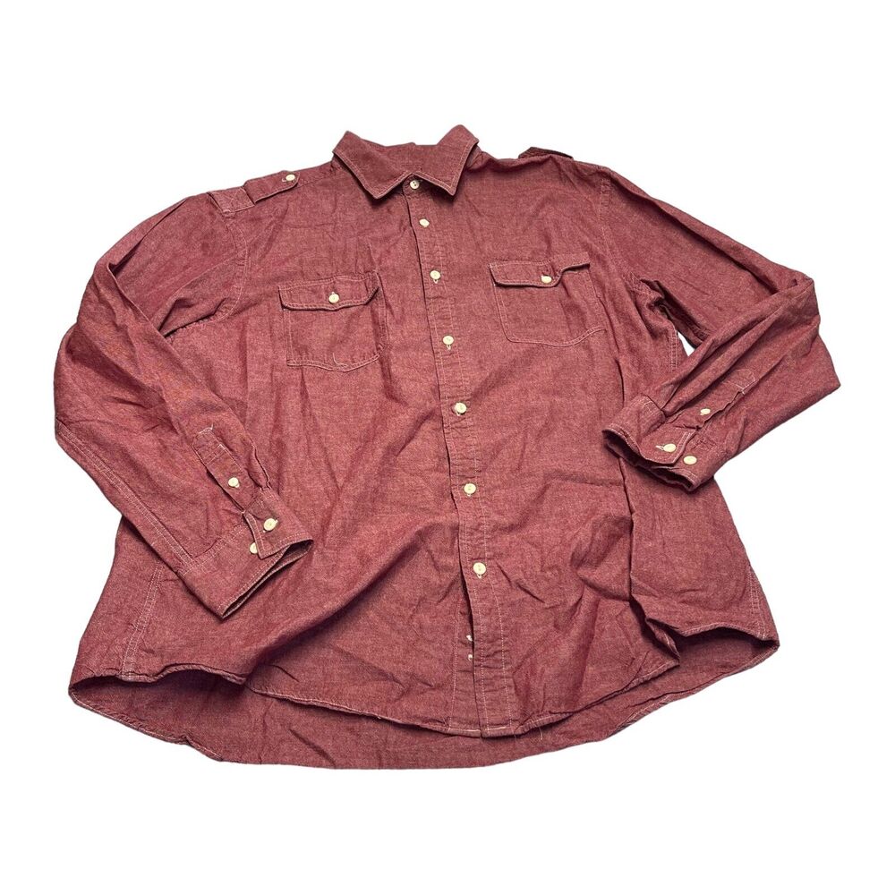 Club Room Shirt Men's XL Red 100% Cotton Classic Pleated Long Sleeve Button-Up - Picture 1 of 6